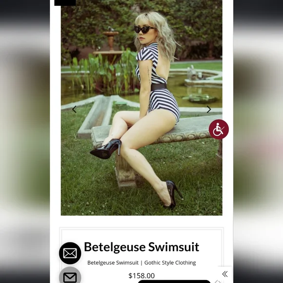 La Femme en Noir x Vixen Betelgeuse Swimsuit XS Black White Stripe W/ Belt - Picture 2 of 7